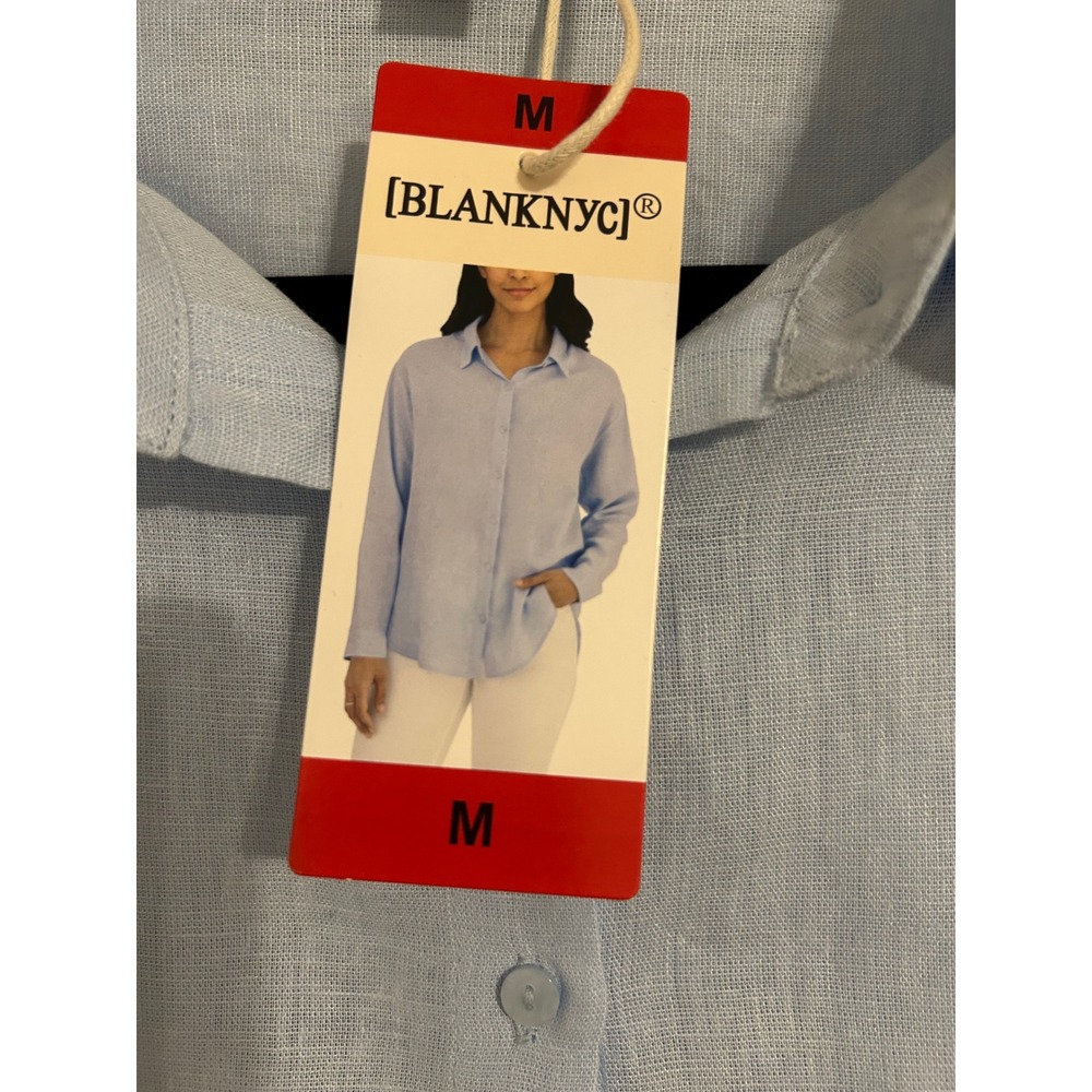 BlankNYC Womens Light Blue Linen Viscose Button Down Long Sleeve Shirt 1959114 M